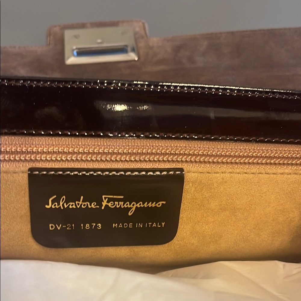 Salvatore Ferragamo Brown and Tan Suede Leather Clutch - Picture 4 of 4